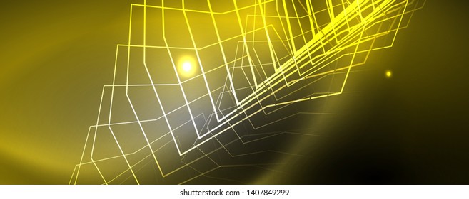 Shiny neon techno template. Neon lines background, 80s style laser rays. Vector