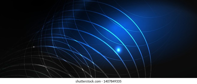 Shiny neon techno template. Neon lines background, 80s style laser rays. Vector