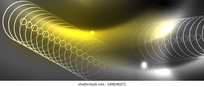 Plantilla tecno de neón brillante. Fondo de líneas de neón, rayos láser al estilo de los años 80. Vector