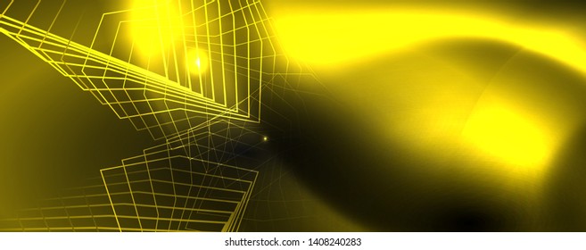 Shiny neon techno template. Neon lines background, 80s style laser rays. Vector