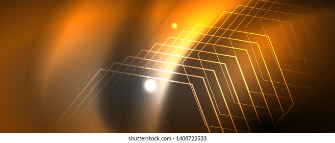 Shiny neon techno template. Neon lines background, 80s style laser rays. Vector