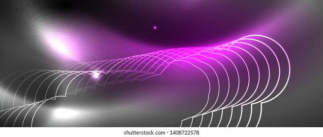 Shiny neon techno template. Neon lines background, 80s style laser rays. Vector