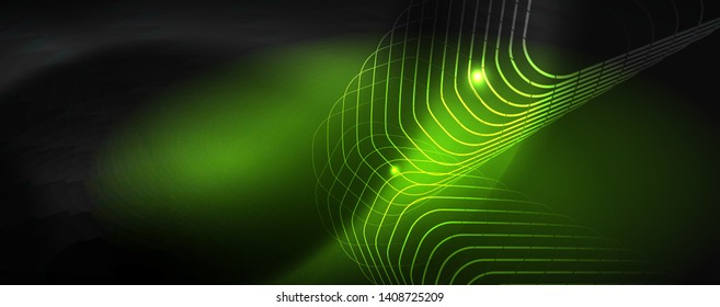Plantilla tecno de neón brillante. Fondo de líneas de neón, rayos láser al estilo de los años 80. Vector