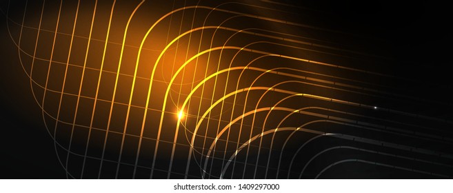 Shiny neon techno template. Neon lines background, 80s style laser rays. Vector