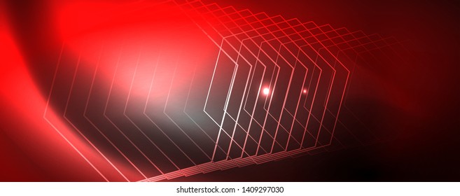 Shiny neon techno template. Neon lines background, 80s style laser rays. Vector