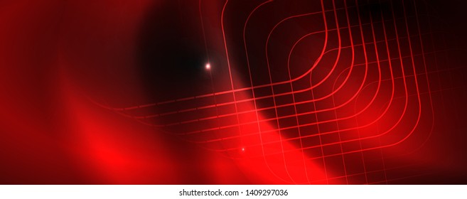 Shiny neon techno template. Neon lines background, 80s style laser rays. Vector