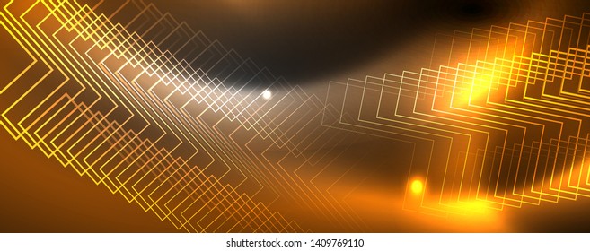 Shiny neon techno template. Neon lines background, 80s style laser rays. Vector