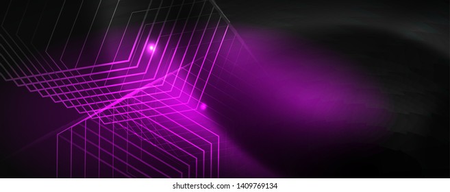 Shiny neon techno template. Neon lines background, 80s style laser rays. Vector