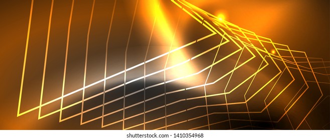 Shiny neon techno template. Neon lines background, 80s style laser rays. Vector