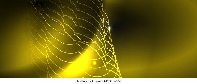 Plantilla tecno de neón brillante. Fondo de líneas de neón, rayos láser al estilo de los años 80. Vector