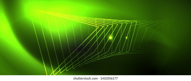 Shiny neon techno template. Neon lines background, 80s style laser rays. Vector