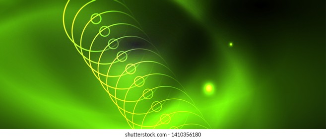 Leuchtende Neontechno-Vorlage. Neonfarbener Hintergrund, Laserstrahlen im Stil der 80er Jahre. Vektorgrafik