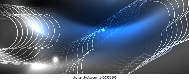 Leuchtende Neontechno-Vorlage. Neonfarbener Hintergrund, Laserstrahlen im Stil der 80er Jahre. Vektorgrafik
