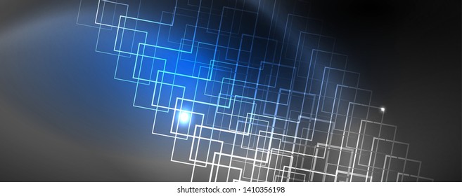 Plantilla tecno de neón brillante. Fondo de líneas de neón, rayos láser al estilo de los años 80. Vector