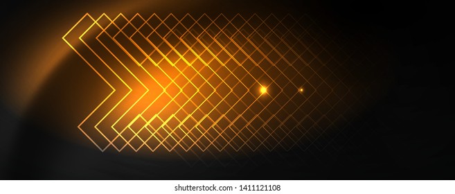 Shiny neon techno template. Neon lines background, 80s style laser rays. Vector
