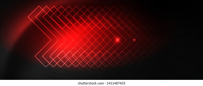 Plantilla tecno de neón brillante. Fondo de líneas de neón, rayos láser al estilo de los años 80. Vector