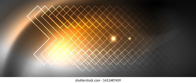 Shiny neon techno template. Neon lines background, 80s style laser rays. Vector