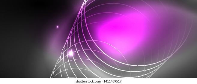 Shiny neon techno template. Neon lines background, 80s style laser rays. Vector