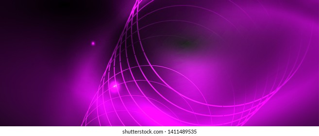 Shiny neon techno template. Neon lines background, 80s style laser rays. Vector