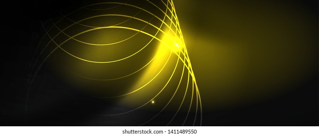 Leuchtende Neontechno-Vorlage. Neonfarbener Hintergrund, Laserstrahlen im Stil der 80er Jahre. Vektorgrafik