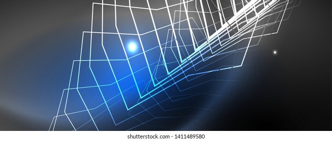 Shiny neon techno template. Neon lines background, 80s style laser rays. Vector