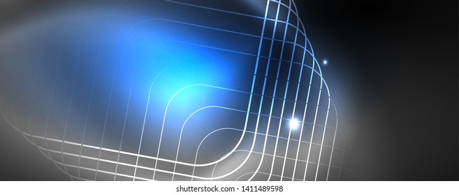 Shiny neon techno template. Neon lines background, 80s style laser rays. Vector