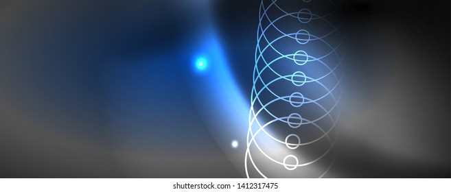 Plantilla tecno de neón brillante. Fondo de líneas de neón, rayos láser al estilo de los años 80. Vector