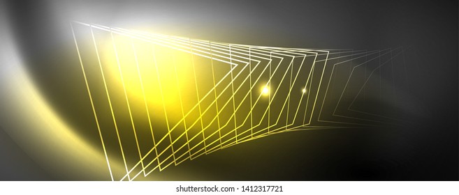 Shiny neon techno template. Neon lines background, 80s style laser rays. Vector