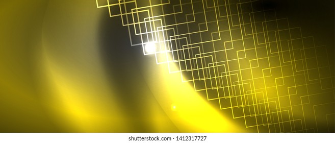 Plantilla tecno de neón brillante. Fondo de líneas de neón, rayos láser al estilo de los años 80. Vector