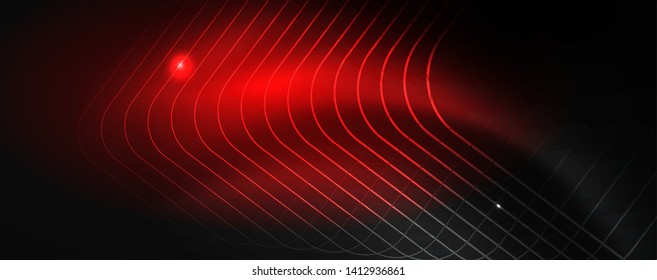 Shiny neon techno template. Neon lines background, 80s style laser rays. Vector