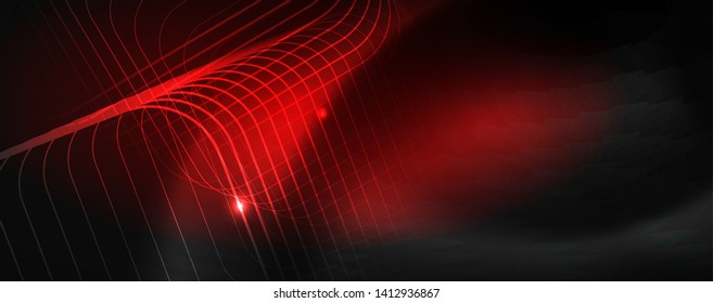 Leuchtende Neontechno-Vorlage. Neonfarbener Hintergrund, Laserstrahlen im Stil der 80er Jahre. Vektorgrafik
