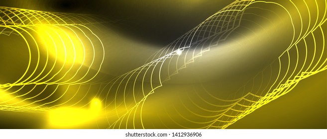 Shiny neon techno template. Neon lines background, 80s style laser rays. Vector