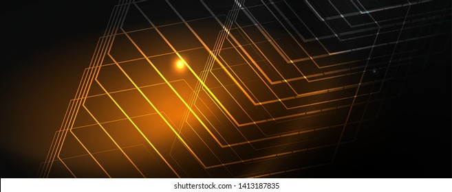 Plantilla tecno de neón brillante. Fondo de líneas de neón, rayos láser al estilo de los años 80. Vector