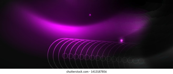 Shiny neon techno template. Neon lines background, 80s style laser rays. Vector
