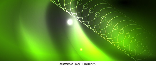 Plantilla tecno de neón brillante. Fondo de líneas de neón, rayos láser al estilo de los años 80. Vector