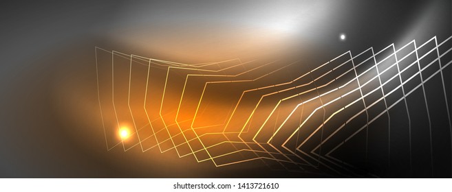 Shiny neon techno template. Neon lines background, 80s style laser rays. Vector