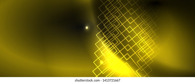 Shiny neon techno template. Neon lines background, 80s style laser rays. Vector