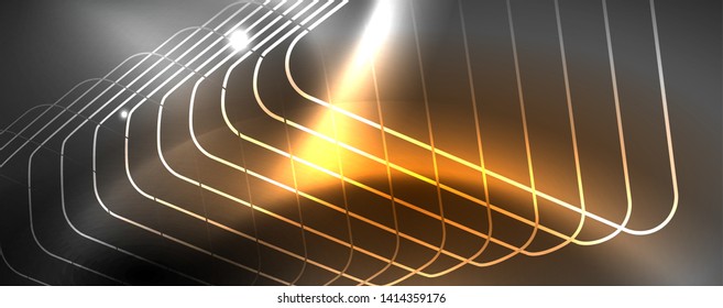 Leuchtende Neontechno-Vorlage. Neonfarbener Hintergrund, Laserstrahlen im Stil der 80er Jahre. Vektorgrafik