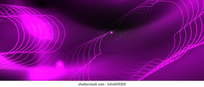 Shiny neon techno template. Neon lines background, 80s style laser rays. Vector