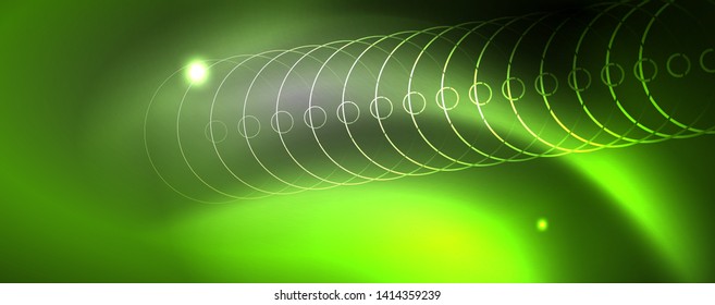 Plantilla tecno de neón brillante. Fondo de líneas de neón, rayos láser al estilo de los años 80. Vector