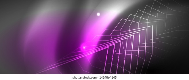 Shiny neon techno template. Neon lines background, 80s style laser rays. Vector
