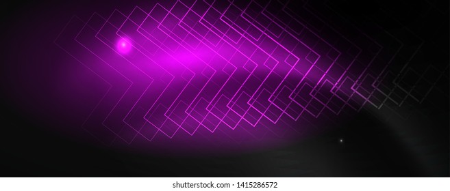 Plantilla tecno de neón brillante. Fondo de líneas de neón, rayos láser al estilo de los años 80. Vector