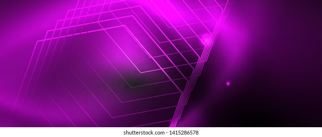 Shiny neon techno template. Neon lines background, 80s style laser rays. Vector