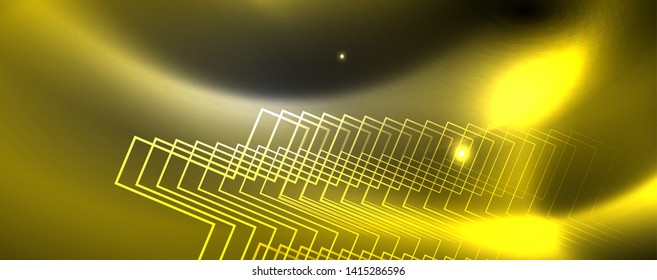 Shiny neon techno template. Neon lines background, 80s style laser rays. Vector