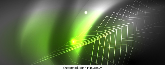 Shiny neon techno template. Neon lines background, 80s style laser rays. Vector