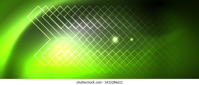 Modelo de tecno de neon brilhante. Plano de fundo de linhas de néon, raios laser estilo dos anos 80. Vetor