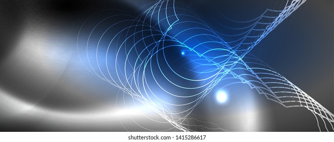 Shiny neon techno template. Neon lines background, 80s style laser rays. Vector