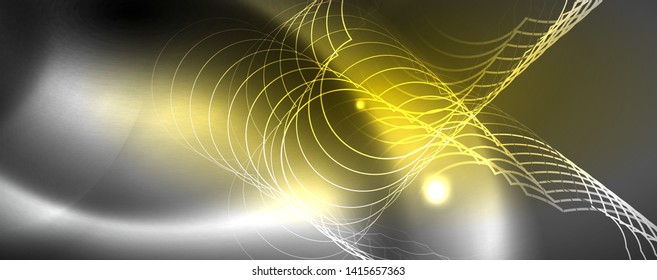 Shiny neon techno template. Neon lines background, 80s style laser rays. Vector
