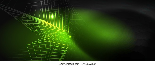 Plantilla tecno de neón brillante. Fondo de líneas de neón, rayos láser al estilo de los años 80. Vector