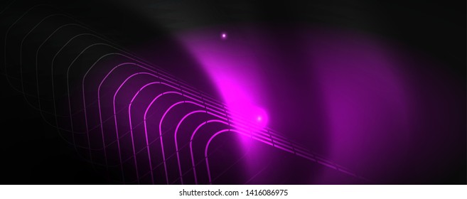 Shiny neon techno template. Neon lines background, 80s style laser rays. Vector